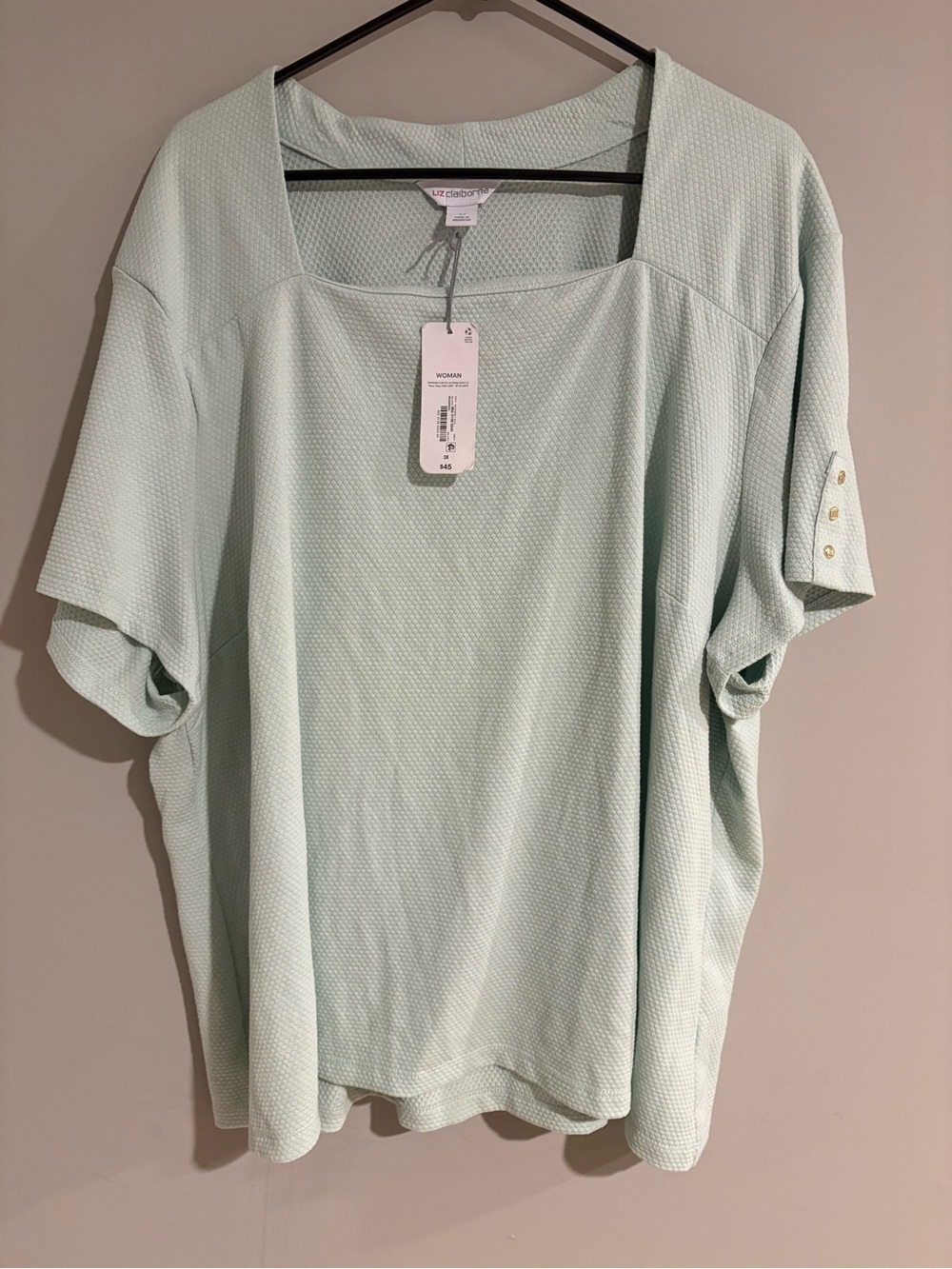 NWT Liz Claiborne Mint Green Textured Top Women’s 3X Square Neck